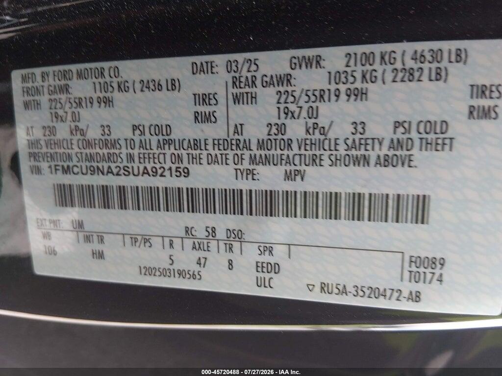 1FMCU9NA2SUA92159 2025 FORD ESCAPE photo no. 9