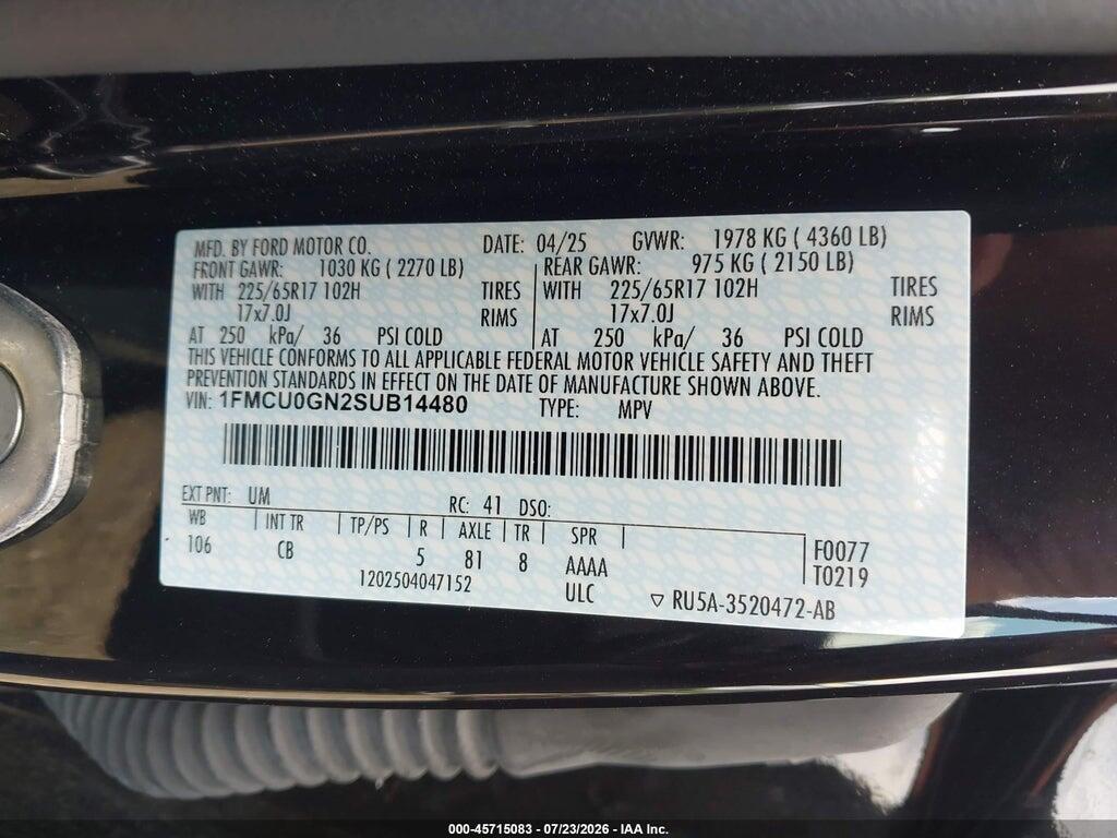 1FMCU0GN2SUB14480 2025 FORD ESCAPE photo no. 9