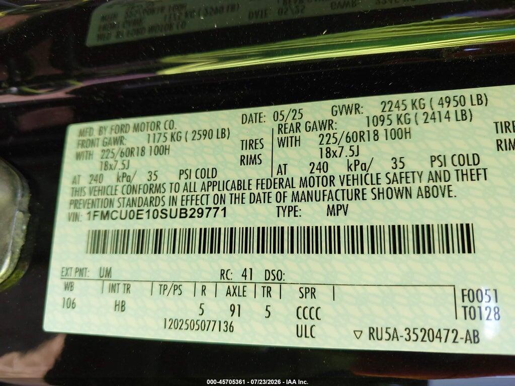 1FMCU0E10SUB29771 2025 FORD ESCAPE photo no. 9