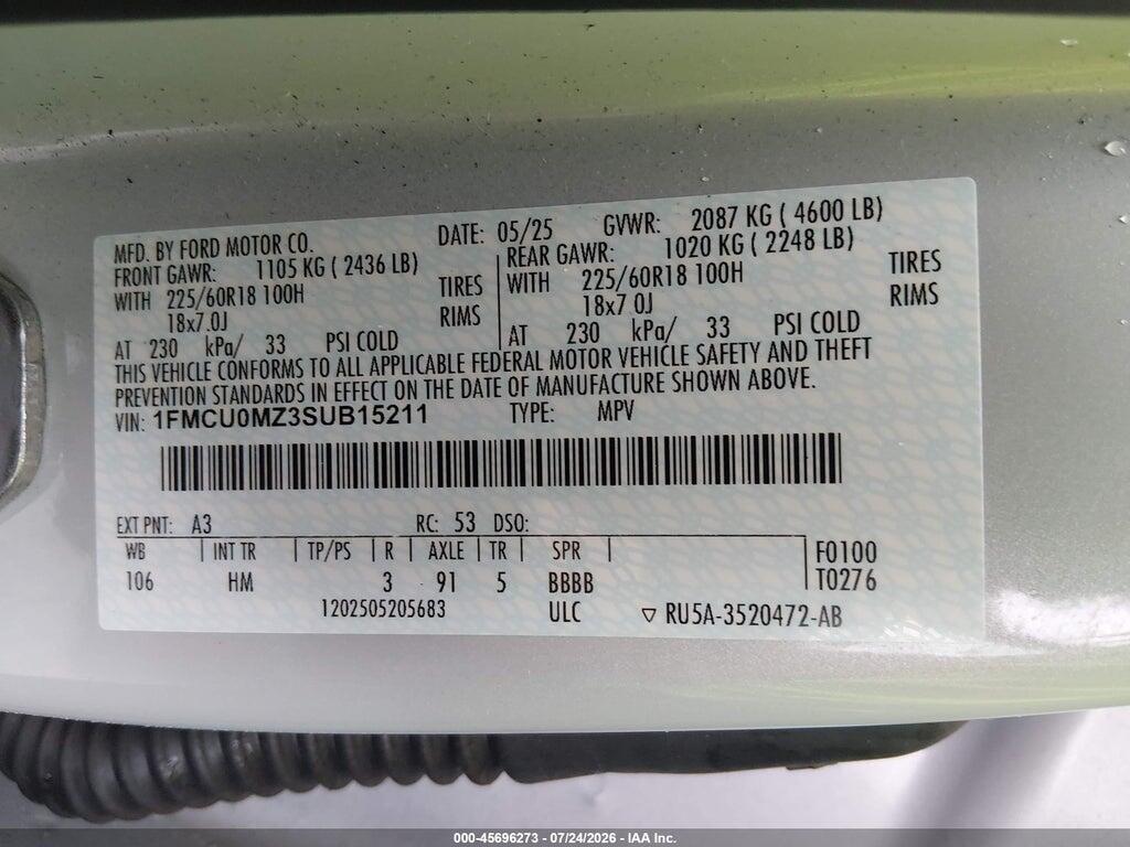 1FMCU0MZ3SUB15211 2025 FORD ESCAPE photo no. 9