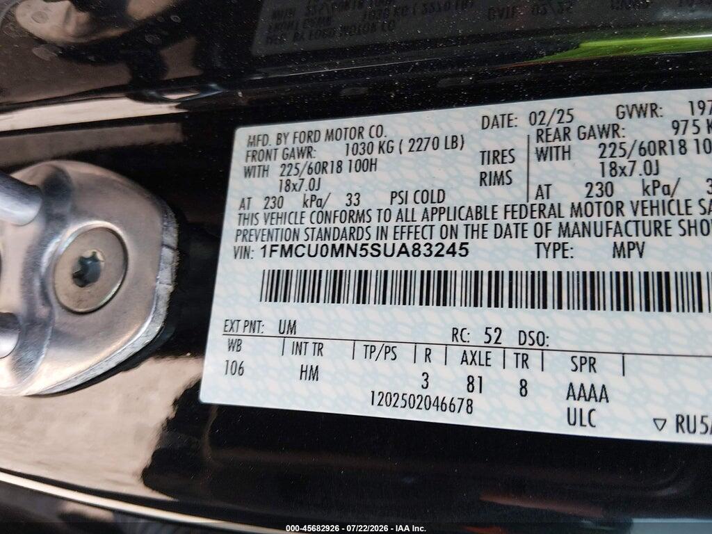 1FMCU0MN5SUA83245 2025 FORD ESCAPE photo no. 9