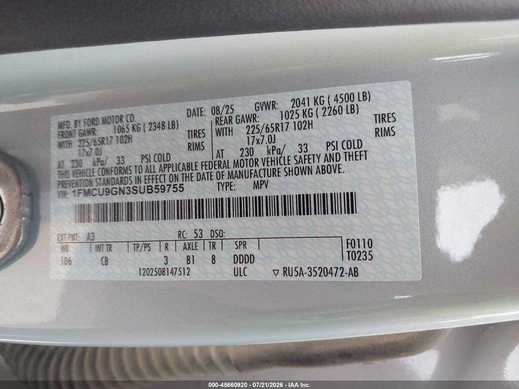 1FMCU9GN3SUB59755 2025 FORD ESCAPE photo no. 9