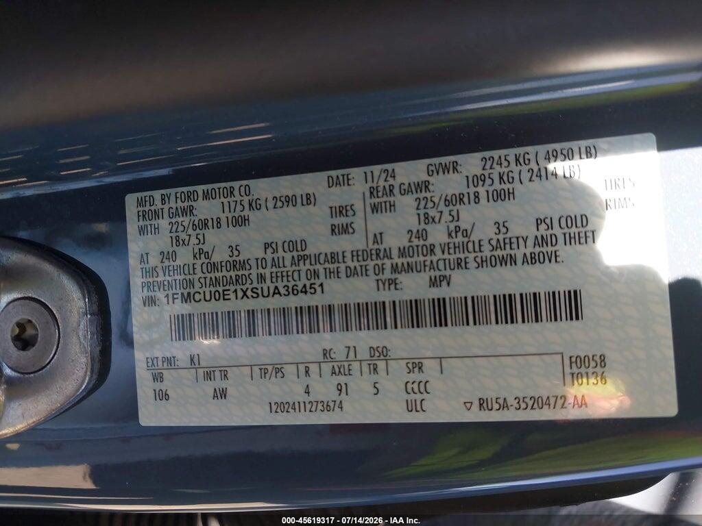 1FMCU0E1XSUA36451 2025 FORD ESCAPE photo no. 9