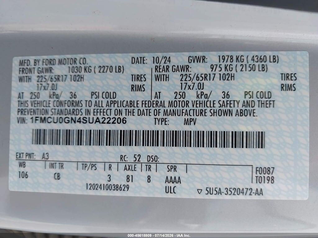 1FMCU0GN4SUA22206 2025 FORD ESCAPE photo no. 9