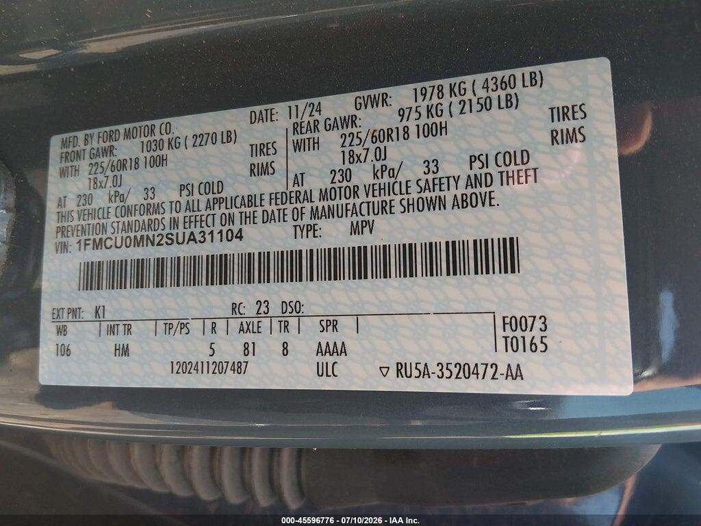1FMCU0MN2SUA31104 2025 FORD ESCAPE photo no. 9