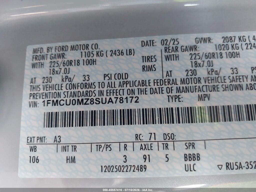1FMCU0MZ8SUA78172 2025 FORD ESCAPE photo no. 9