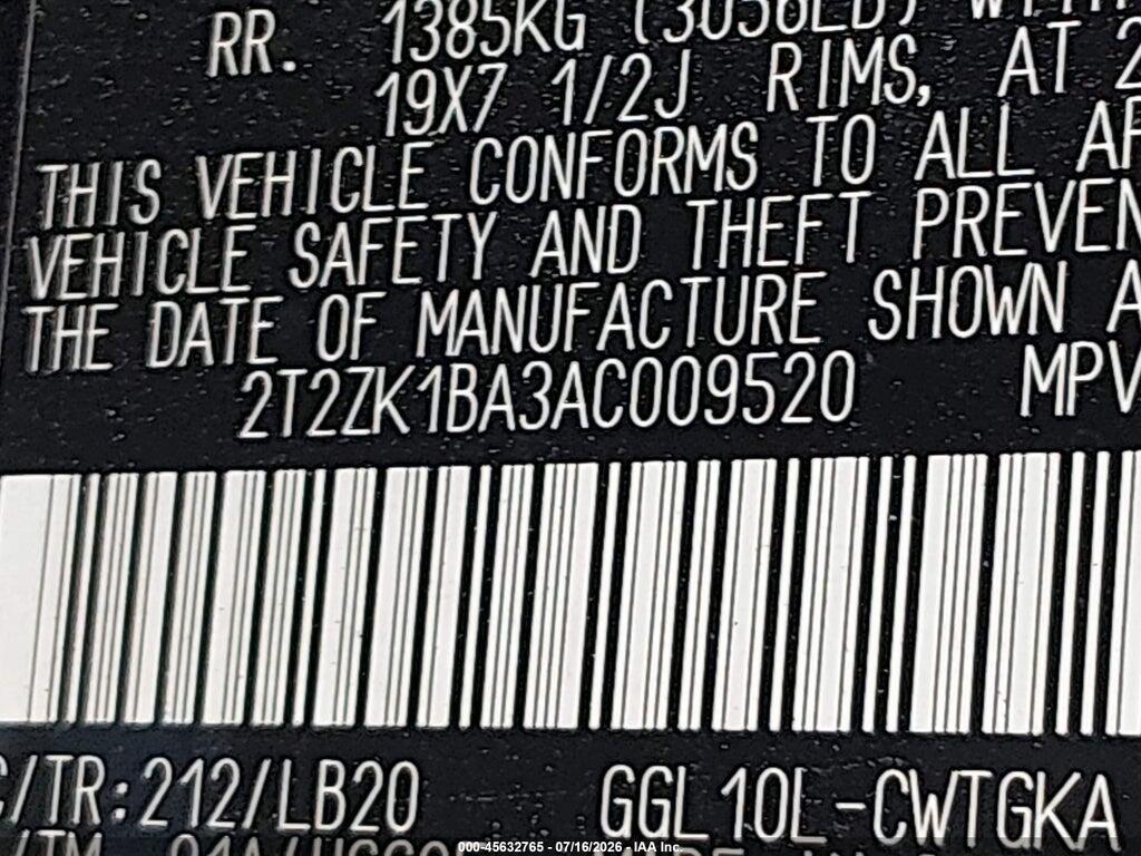 2T2ZK1BA3AC009520 2010 LEXUS RX 350 photo no. 9