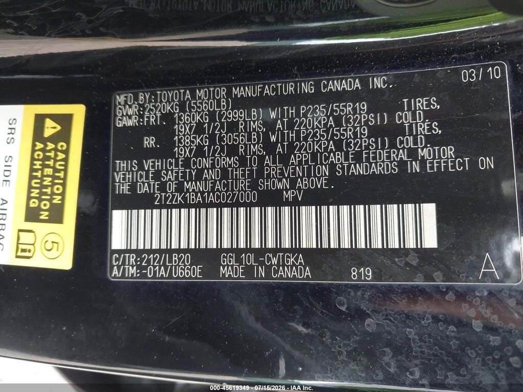 2T2ZK1BA1AC027000 2010 LEXUS RX 350 photo no. 9