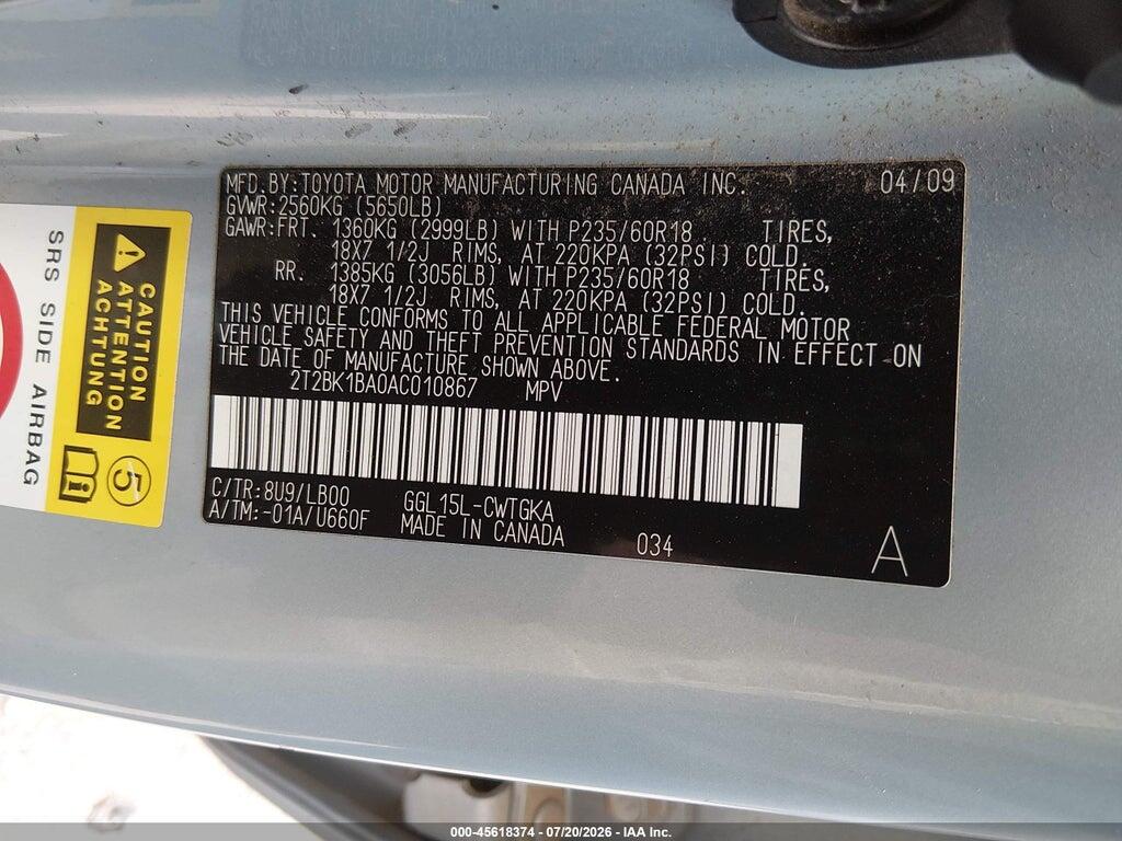 2T2BK1BA0AC010867 2010 LEXUS RX 350 photo no. 9