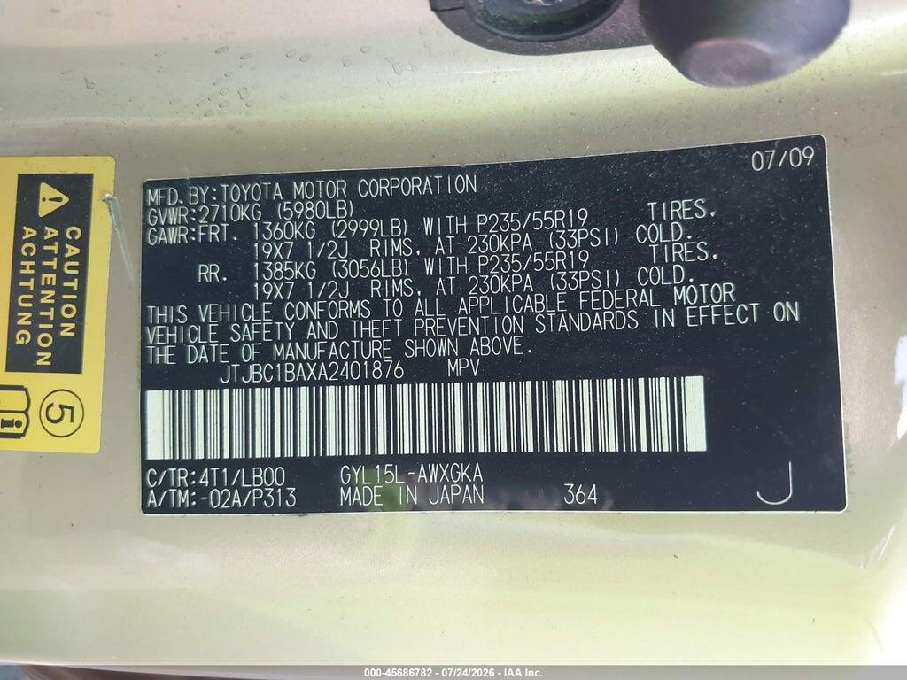 JTJBC1BAXA2401876 2010 LEXUS RX 450H photo no. 9