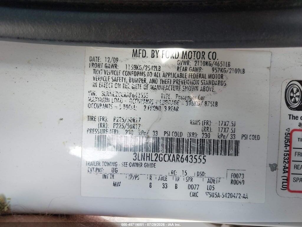 3LNHL2GCXAR643555 2010 LINCOLN MKZ photo no. 9