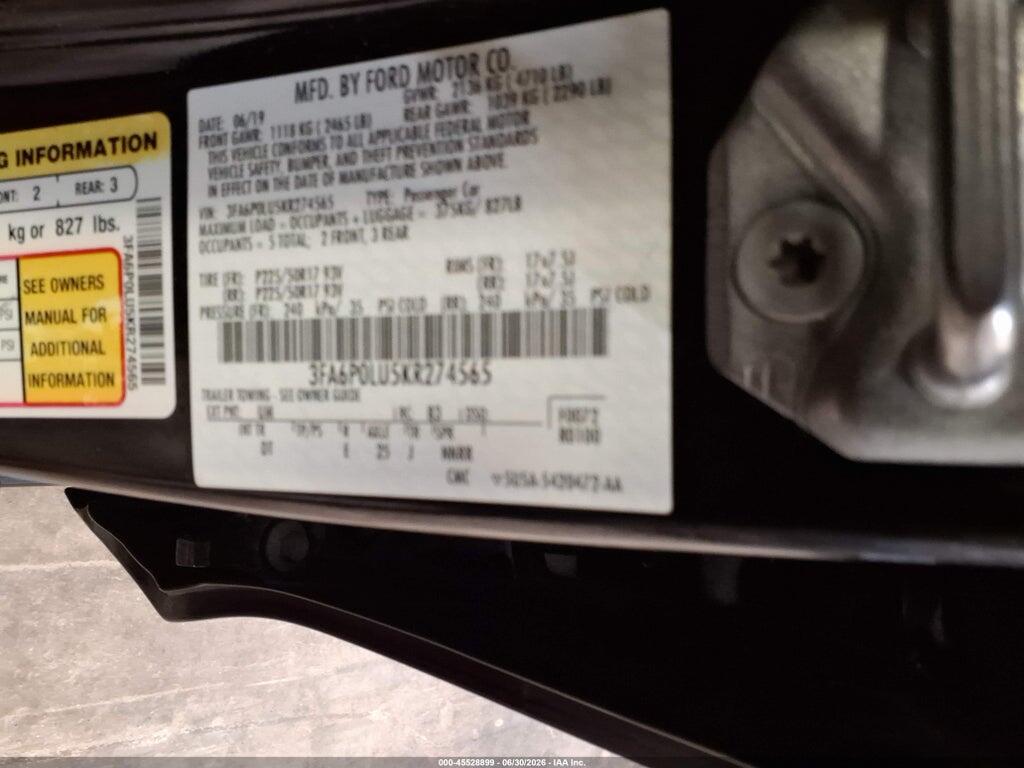 3FA6P0LU5KR274565 2019 FORD FUSION HYBRID photo no. 9