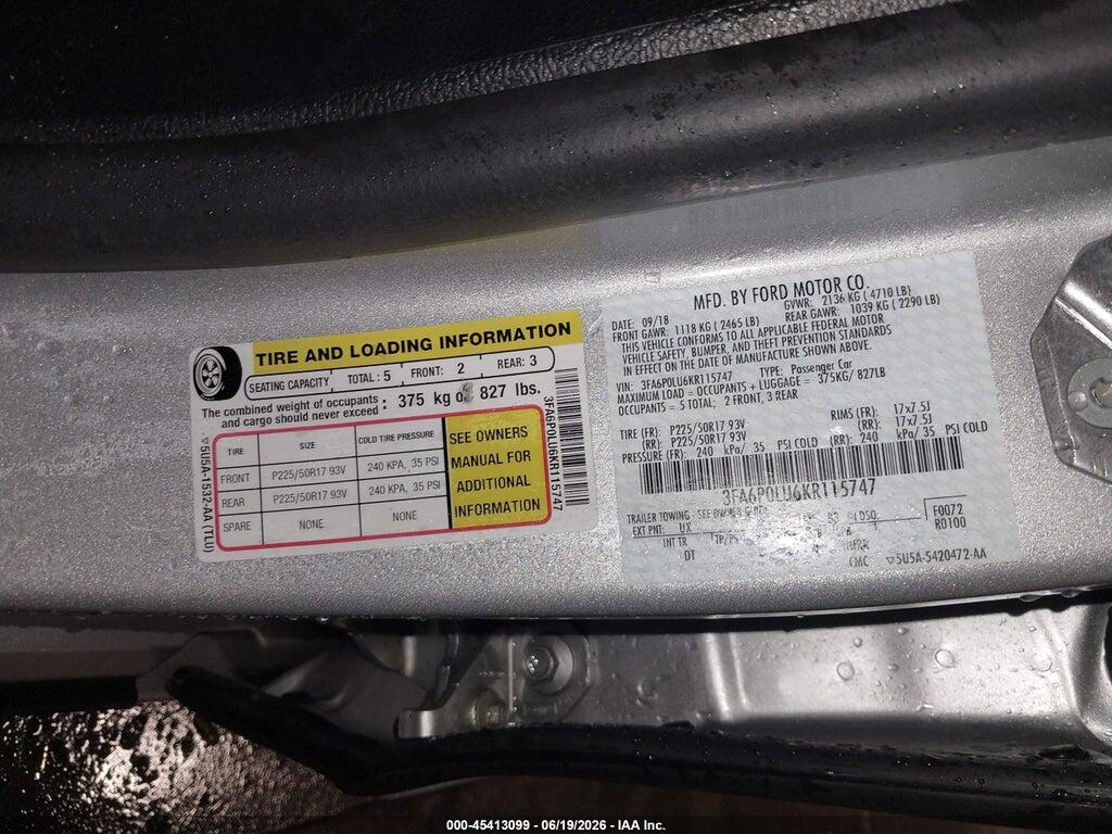 3FA6P0LU6KR115747 2019 FORD FUSION HYBRID photo no. 9