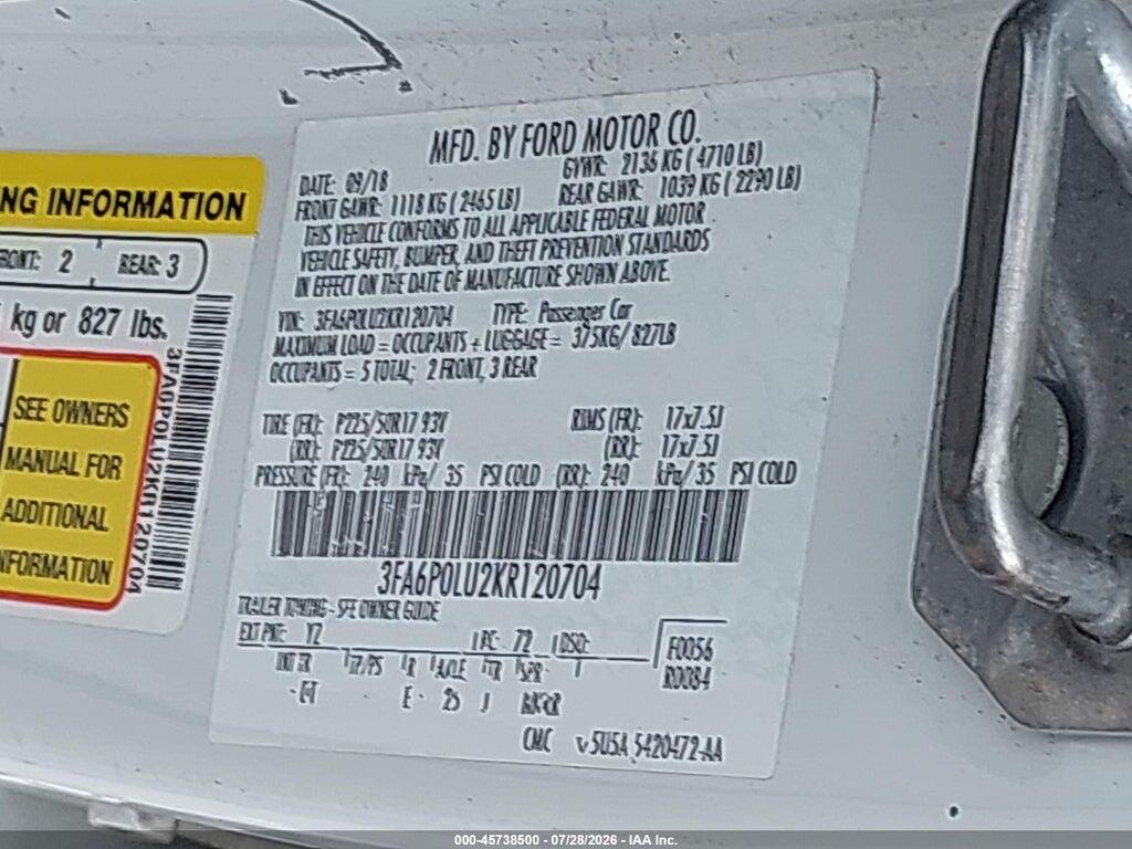 3FA6P0LU2KR120704 2019 FORD FUSION HYBRID photo no. 9