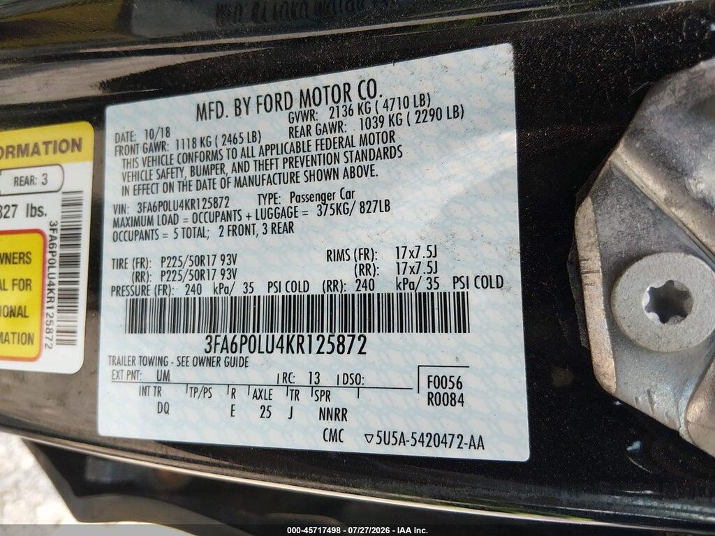 3FA6P0LU4KR125872 2019 FORD FUSION HYBRID photo no. 9