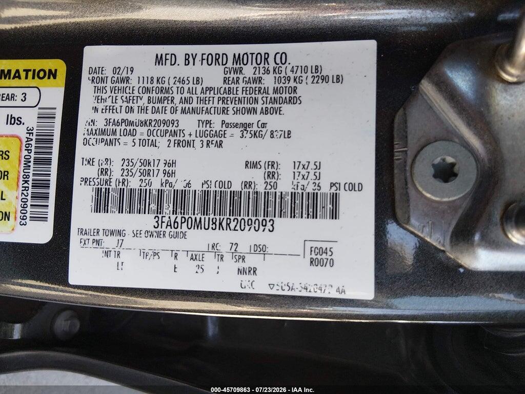 3FA6P0MU8KR209093 2019 FORD FUSION HYBRID photo no. 9