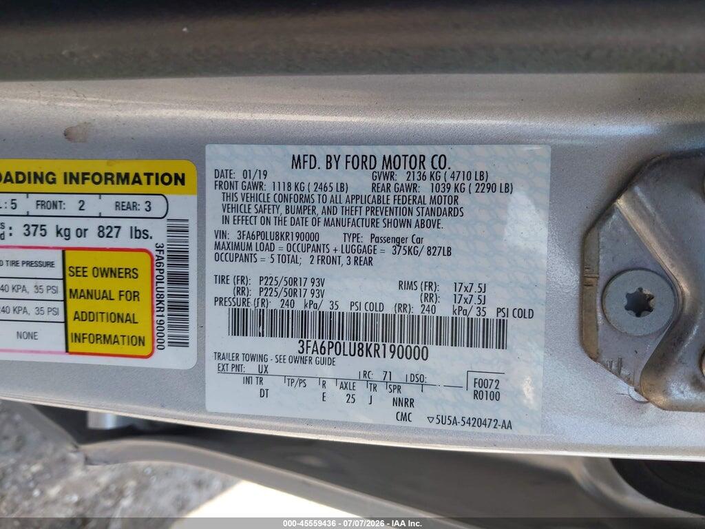 3FA6P0LU8KR190000 2019 FORD FUSION HYBRID photo no. 9
