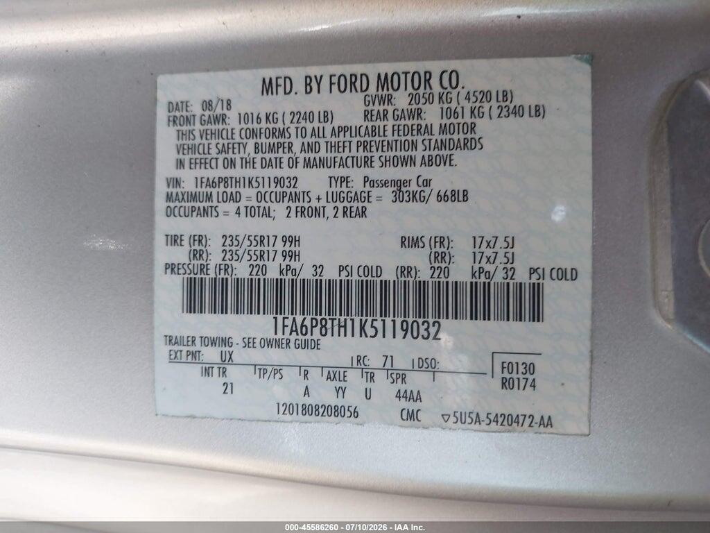 1FA6P8TH1K5119032 2019 FORD MUSTANG photo no. 9