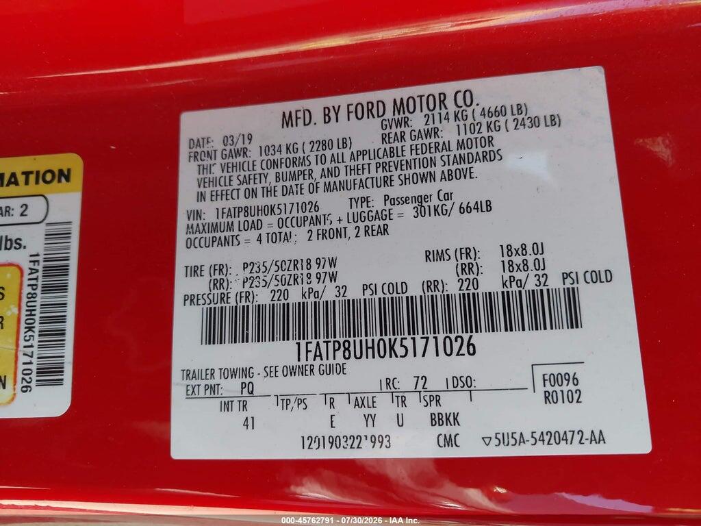 1FATP8UH0K5171026 2019 FORD MUSTANG photo no. 9