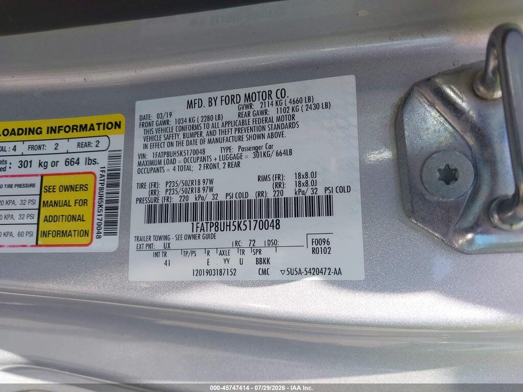 1FATP8UH5K5170048 2019 FORD MUSTANG photo no. 9