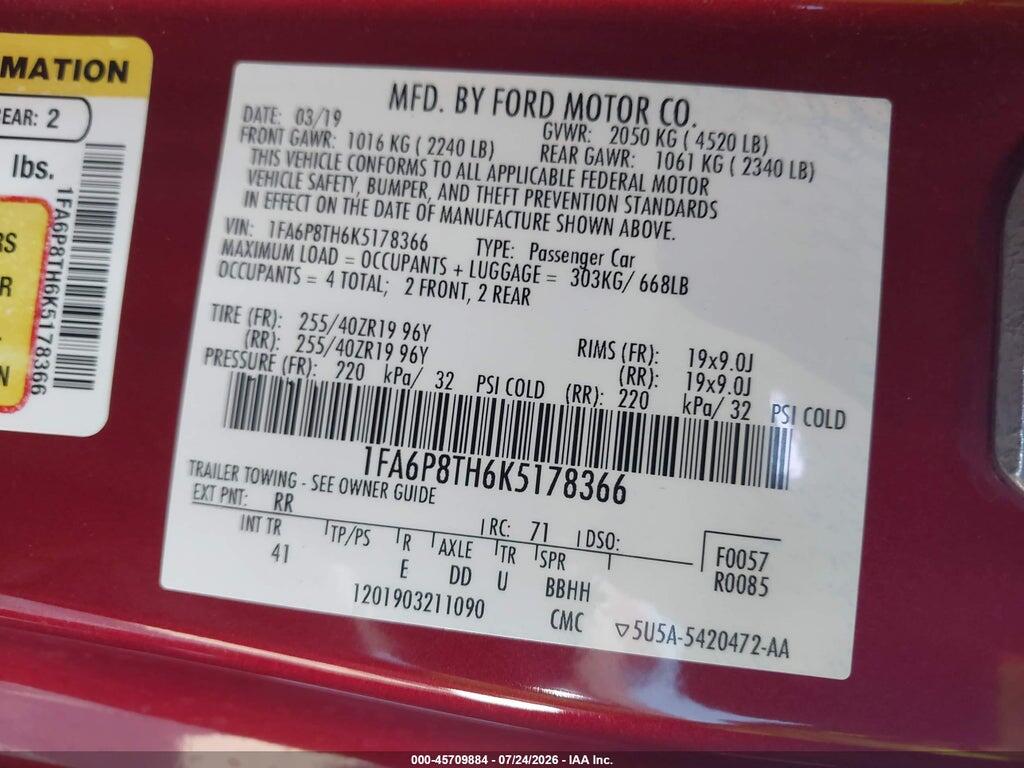 1FA6P8TH6K5178366 2019 FORD MUSTANG photo no. 9