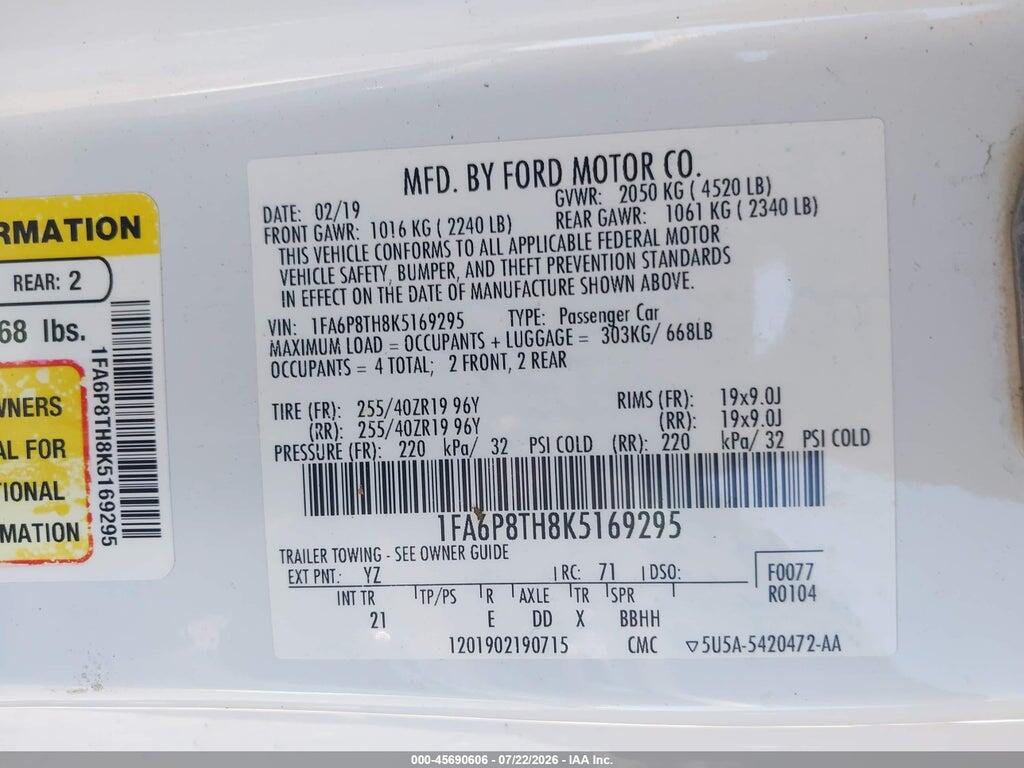 1FA6P8TH8K5169295 2019 FORD MUSTANG photo no. 9