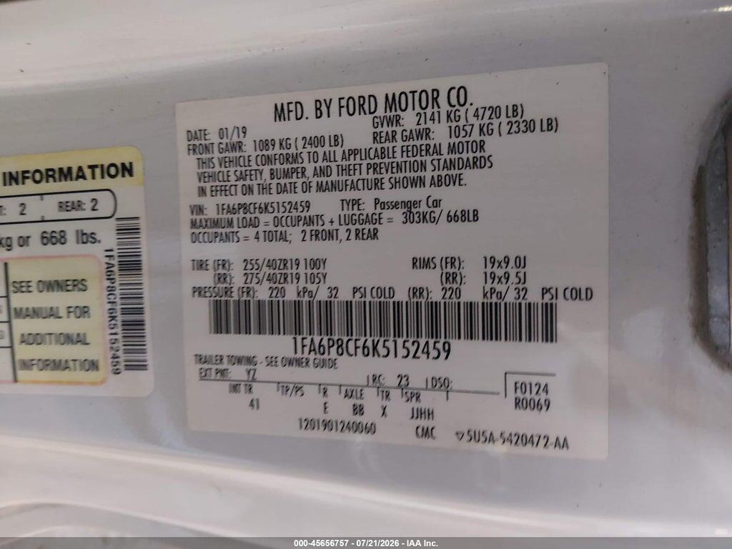 1FA6P8CF6K5152459 2019 FORD MUSTANG photo no. 9