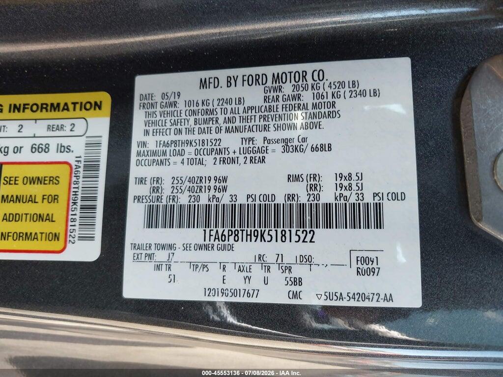 1FA6P8TH9K5181522 2019 FORD MUSTANG photo no. 9