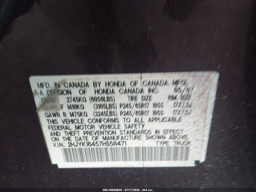 2HJYK16457H550471 2007 HONDA RIDGELINE photo no. 9