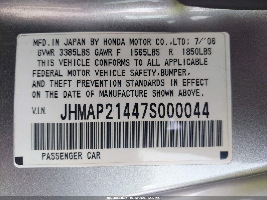 JHMAP21447S000044 2007 HONDA S2000 photo no. 9