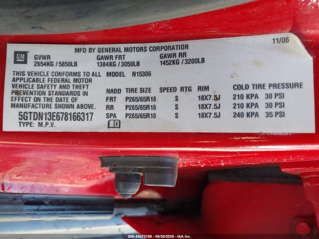5GTDN13E678166317 2007 HUMMER H3 SUV photo no. 9
