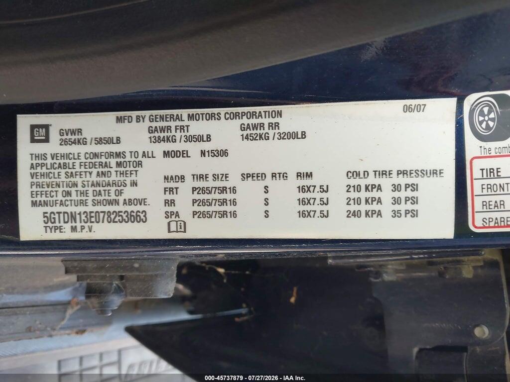 5GTDN13E078253663 2007 HUMMER H3 SUV photo no. 9