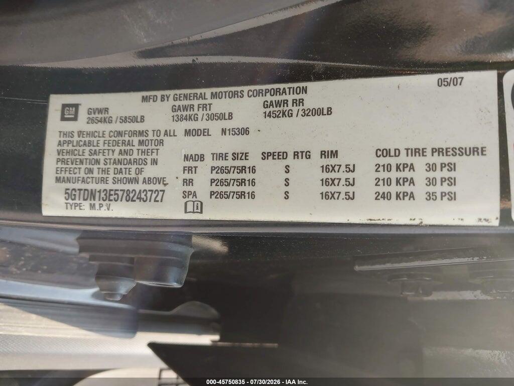 5GTDN13E578243727 2007 HUMMER H3 SUV photo no. 9