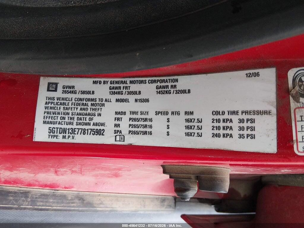 5GTDN13E778175902 2007 HUMMER H3 SUV photo no. 9