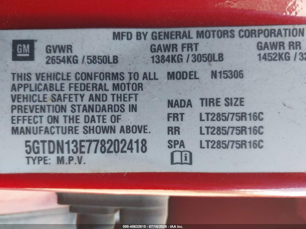 5GTDN13E778202418 2007 HUMMER H3 SUV photo no. 9