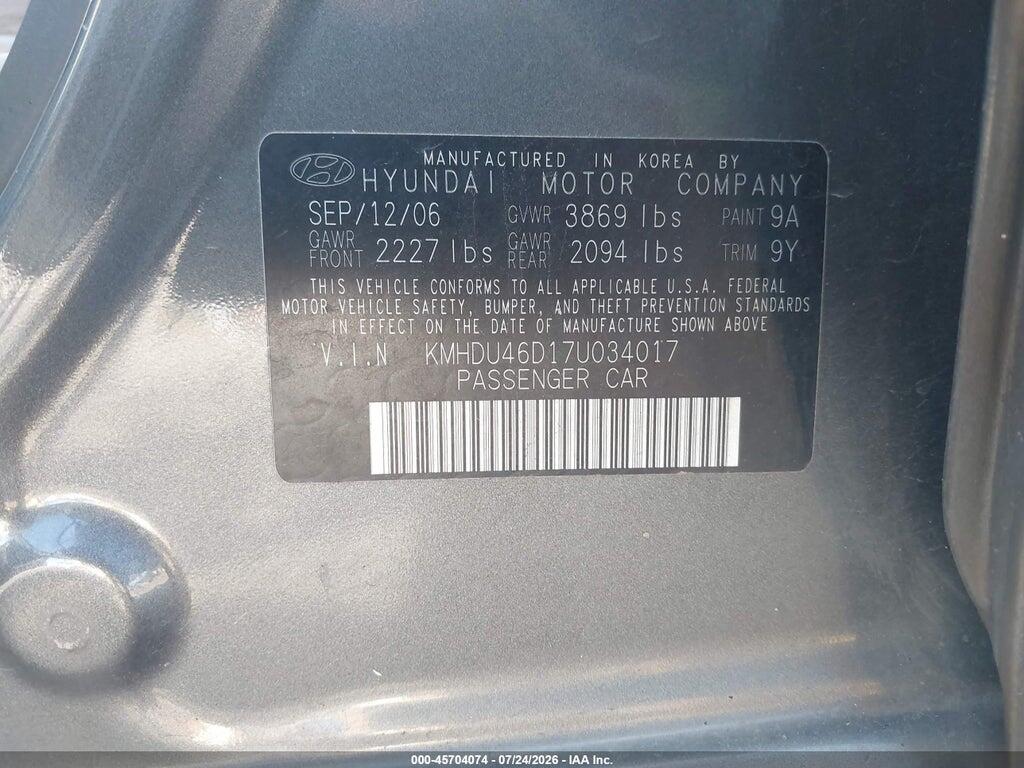 KMHDU46D17U034017 2007 HYUNDAI ELANTRA photo no. 9