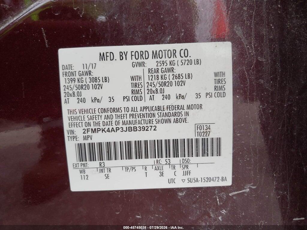 2FMPK4AP3JBB39272 2018 FORD EDGE photo no. 9