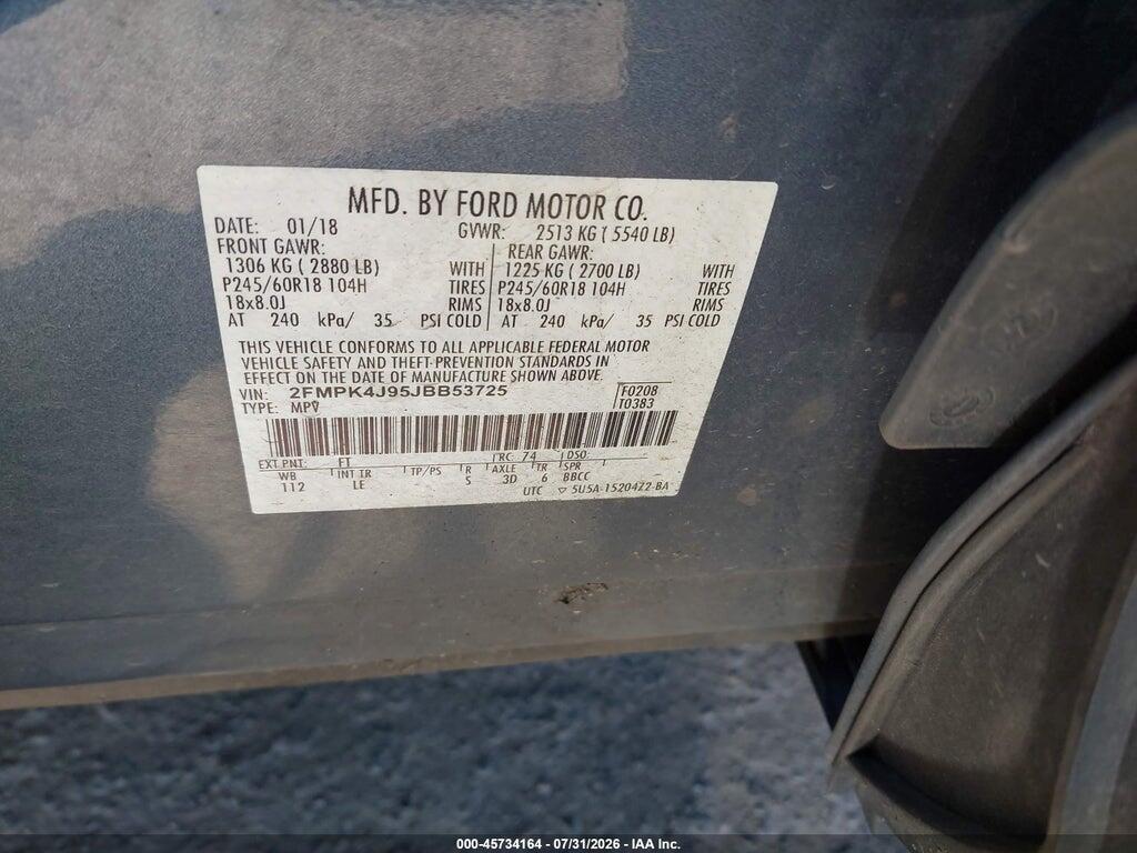 2FMPK4J95JBB53725 2018 FORD EDGE photo no. 9