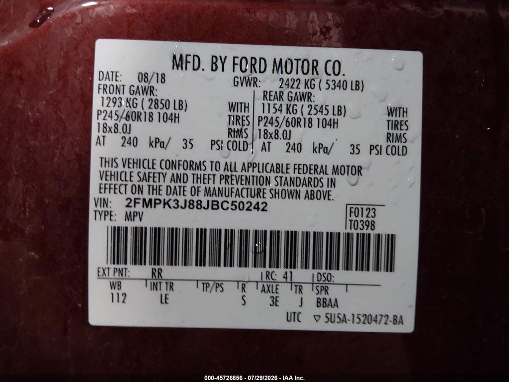 2FMPK3J88JBC50242 2018 FORD EDGE photo no. 9
