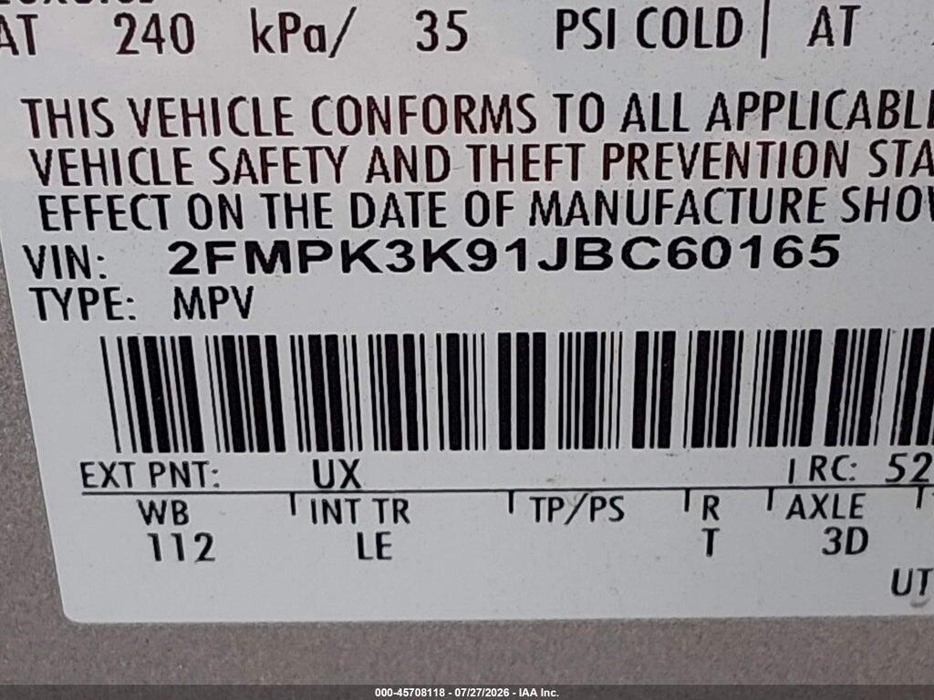 2FMPK3K91JBC60165 2018 FORD EDGE photo no. 9