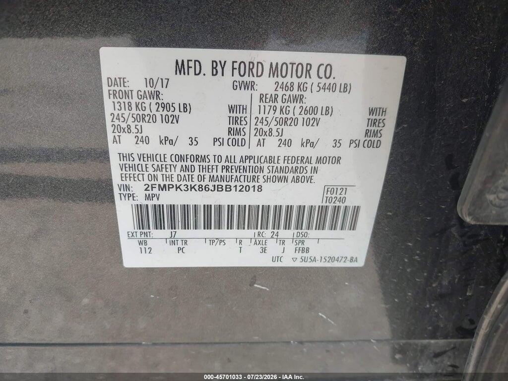 2FMPK3K86JBB12018 2018 FORD EDGE photo no. 9
