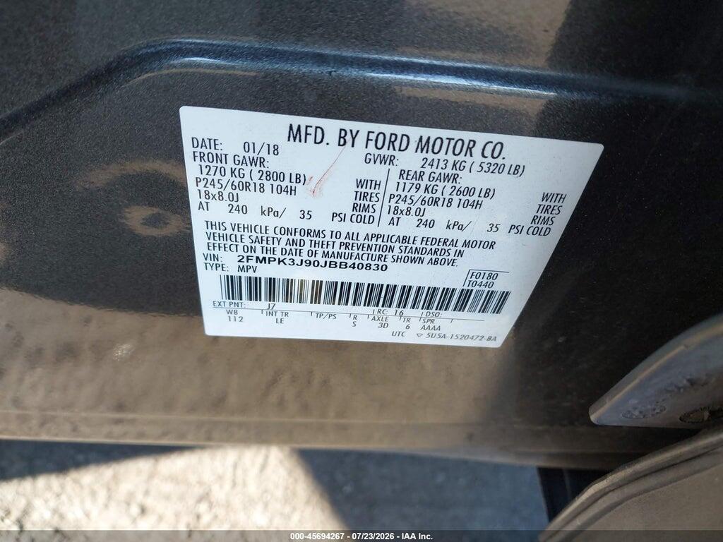 2FMPK3J90JBB40830 2018 FORD EDGE photo no. 9