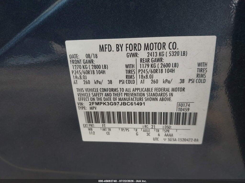 2FMPK3G97JBC61491 2018 FORD EDGE photo no. 9
