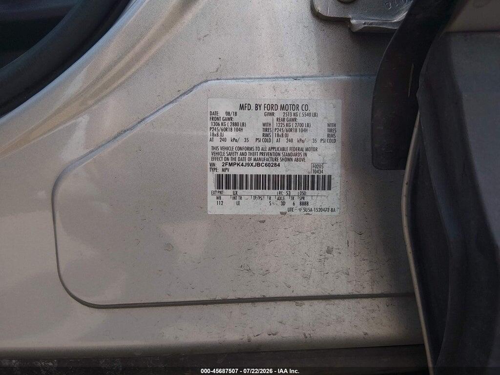 2FMPK4J9XJBC60284 2018 FORD EDGE photo no. 9
