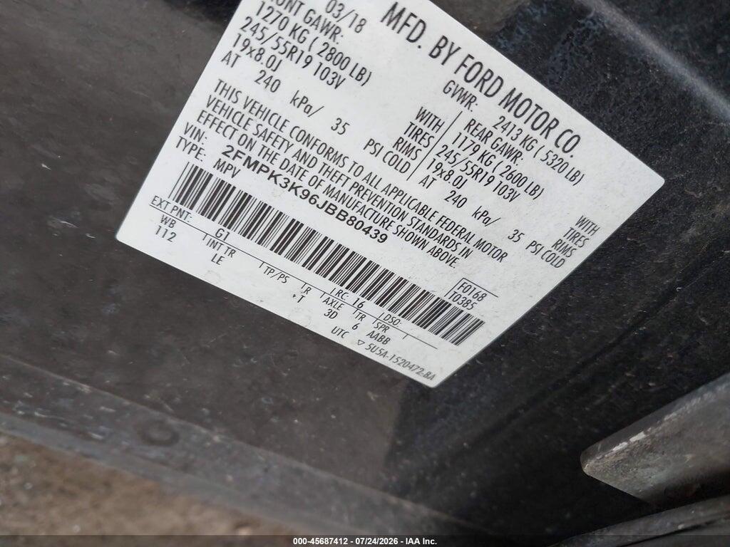2FMPK3K96JBB80439 2018 FORD EDGE photo no. 9
