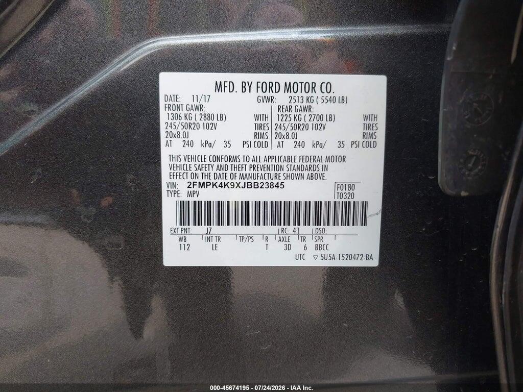 2FMPK4K9XJBB23845 2018 FORD EDGE photo no. 8