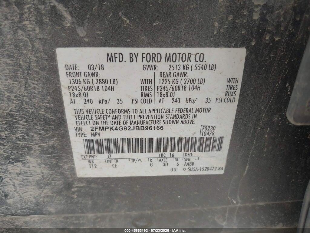 2FMPK4G92JBB96166 2018 FORD EDGE photo no. 9