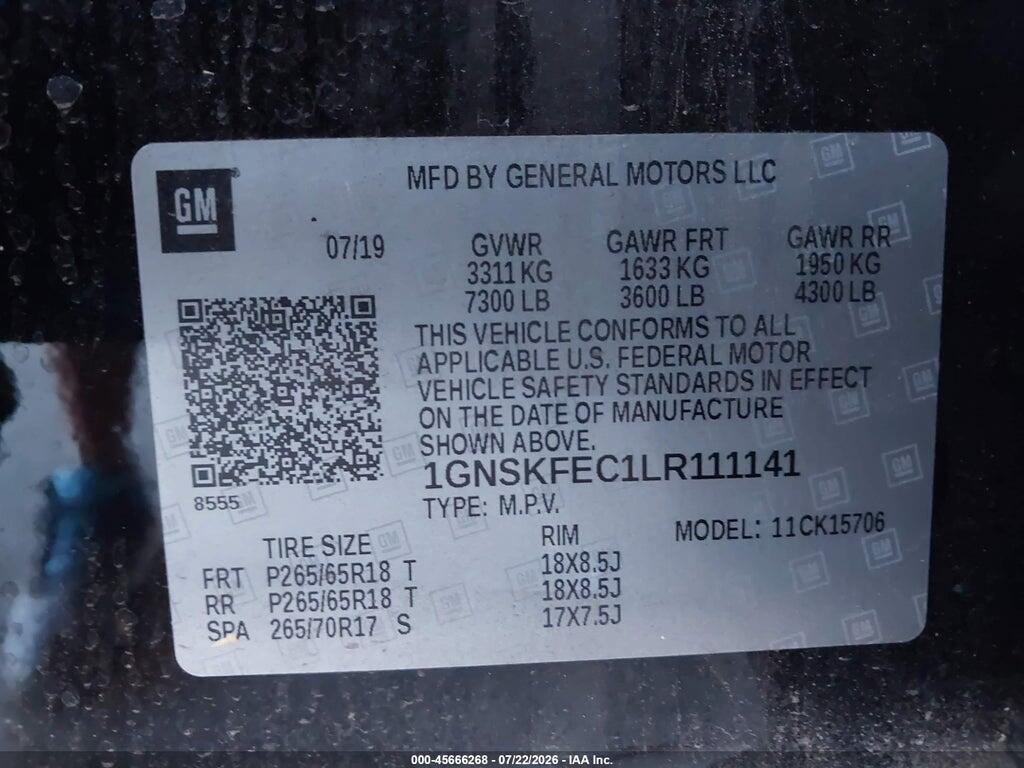 1GNSKFEC1LR111141 2020 CHEVROLET TAHOE photo no. 9