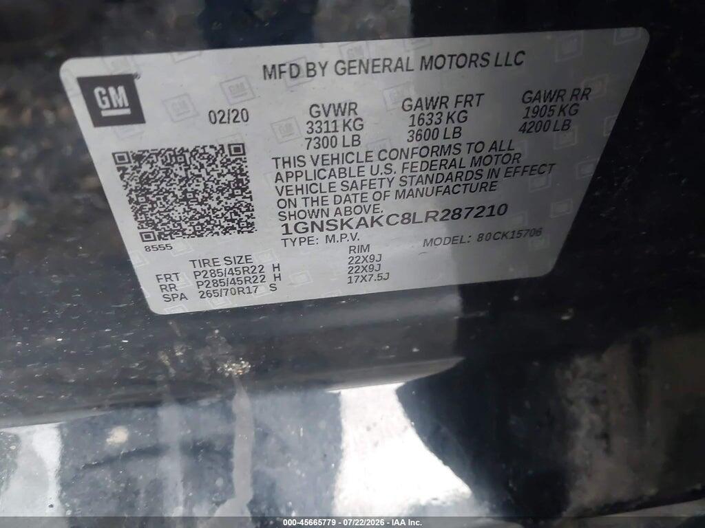 1GNSKAKC8LR287210 2020 CHEVROLET TAHOE photo no. 9