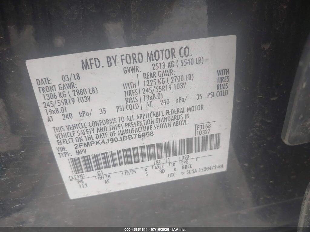 2FMPK4J90JBB76958 2018 FORD EDGE photo no. 9